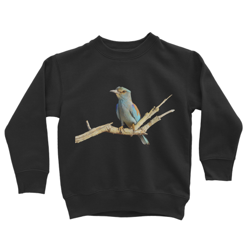 Eurasian Roller Bird on a kids sweatshirt in black