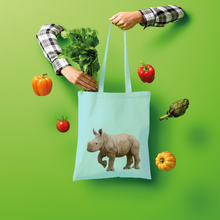 Load image into Gallery viewer, Cyan baby Rhino tote bag in cotton.
