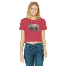 Load image into Gallery viewer, A woman wearing a red cropped tee with a rhino print

