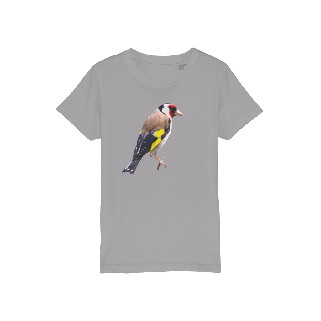 A grey shirt with a goldfinch for kids.