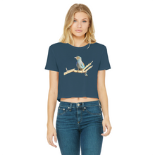 Load image into Gallery viewer, Eurasian Roller | Birds of Africa Collection | Classic Women&#39;s Cropped Raw Edge T-Shirt - Sharasaur
