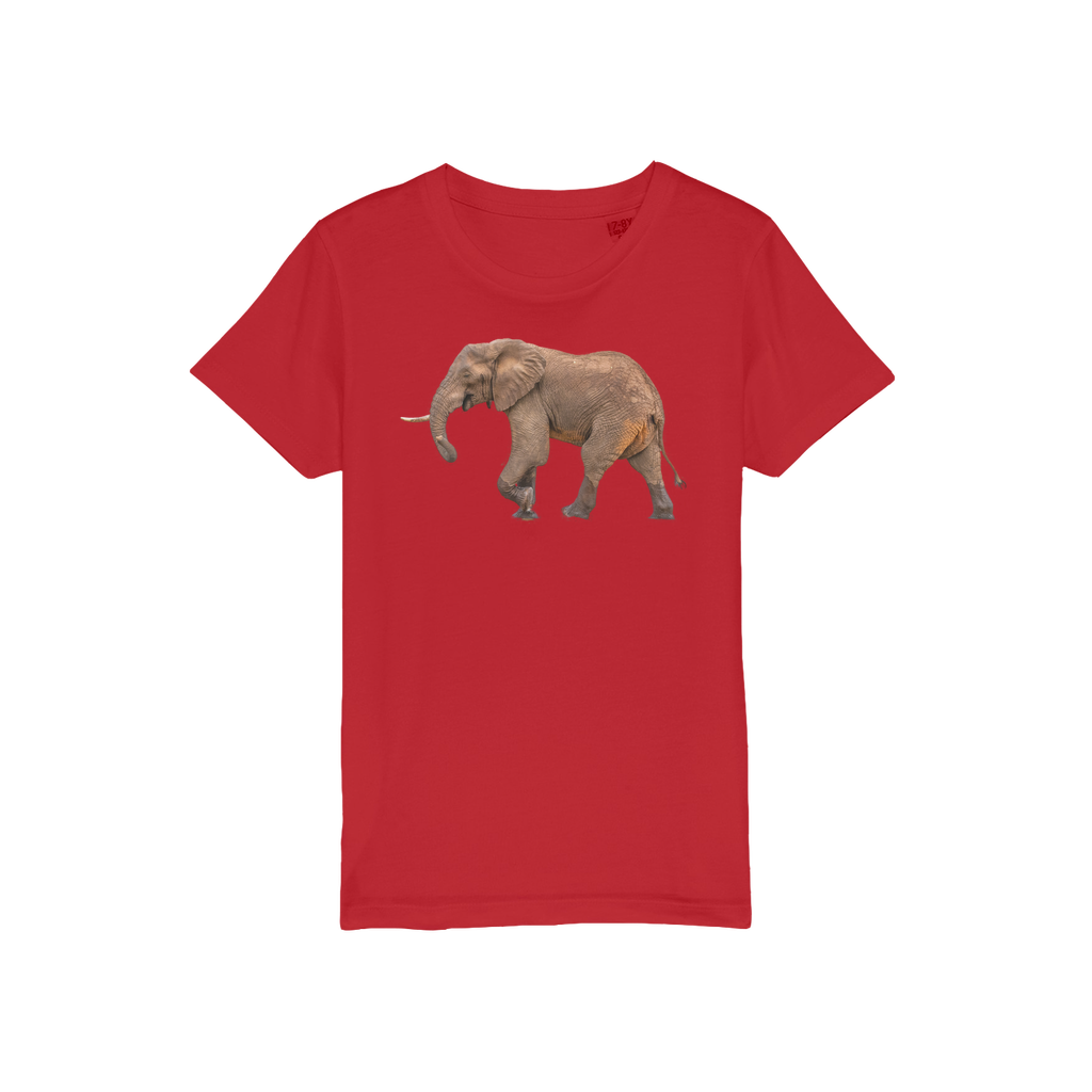 A red tee for kids with an elephant on the front 