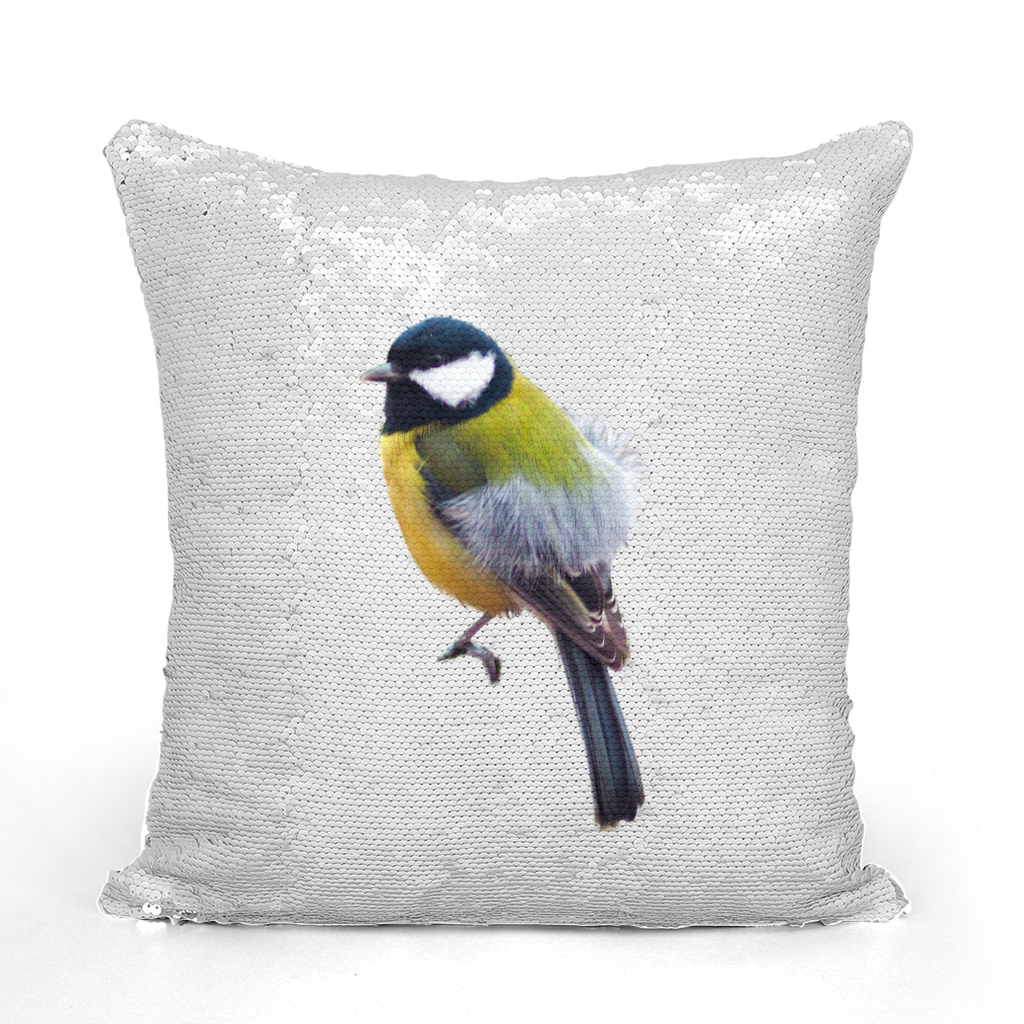 Great Tit Sequin Cushion Cover