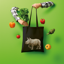 Load image into Gallery viewer, Black baby Rhino tote bag in cotton.
