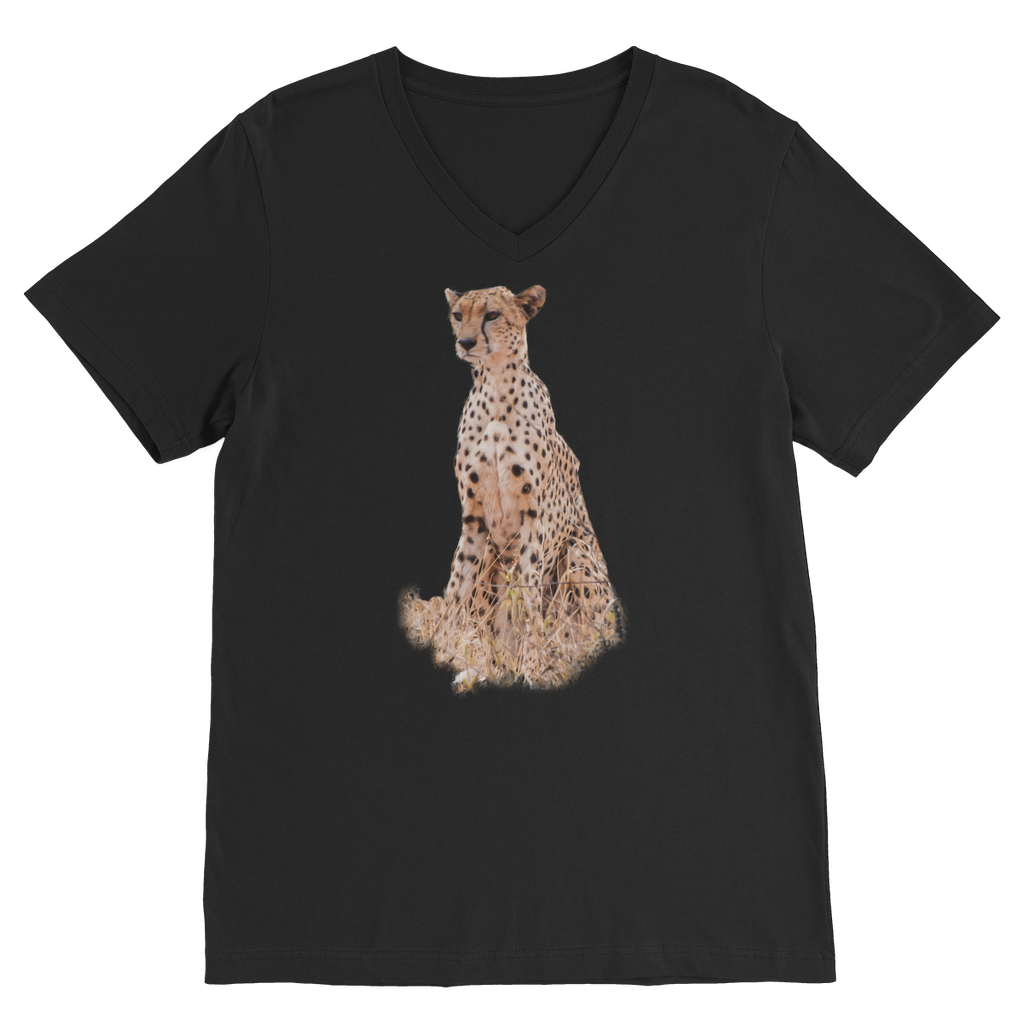 Cheetah T-shirt with a v neck and in black