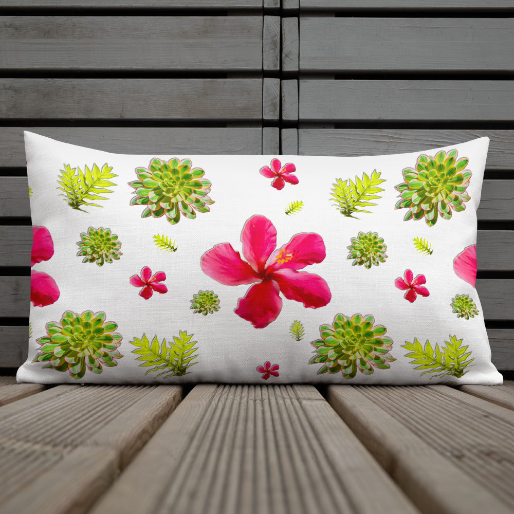 Hibiscus, Fern and Succulents Pillow