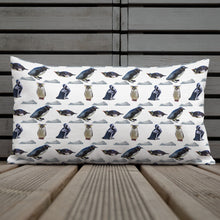 Load image into Gallery viewer, White rectangular pillow with penguins and icebergs.
