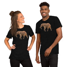Load image into Gallery viewer, Unisex shirt in black with a round neck and an elephant print on the front
