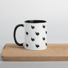 Load image into Gallery viewer, White guinea fowl coffee mug with a black handle and inside
