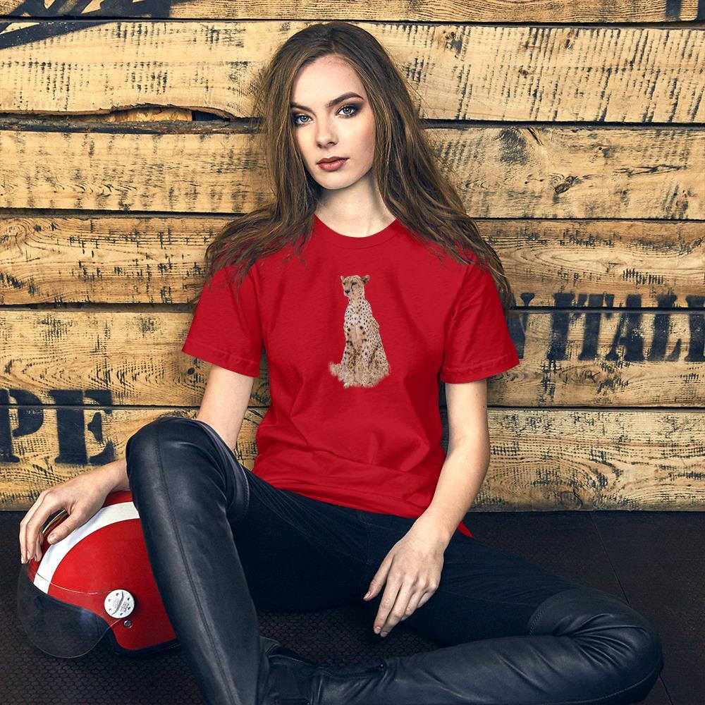 a cheetah t-shirt in red