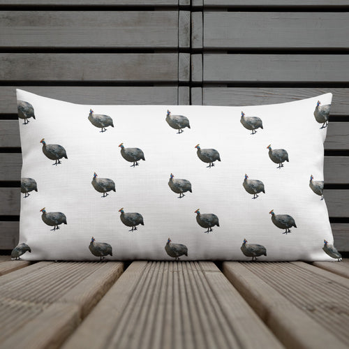 Rectangular white pillow with guinea fowl pattern