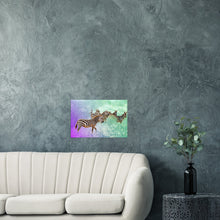 Load image into Gallery viewer, The surreal safari zebra photographic print on a modern living room wall.
