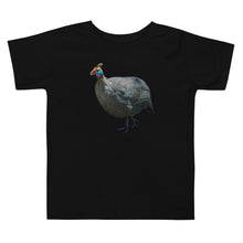 Load image into Gallery viewer, Kids t-shirt with a guinea fowl. T-shirt is black.
