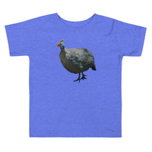 Load image into Gallery viewer, Kids t-shirt with a guinea fowl. T-shirt is blue
