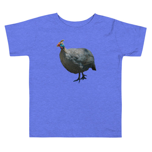 Kids t-shirt with a guinea fowl. T-shirt is blue